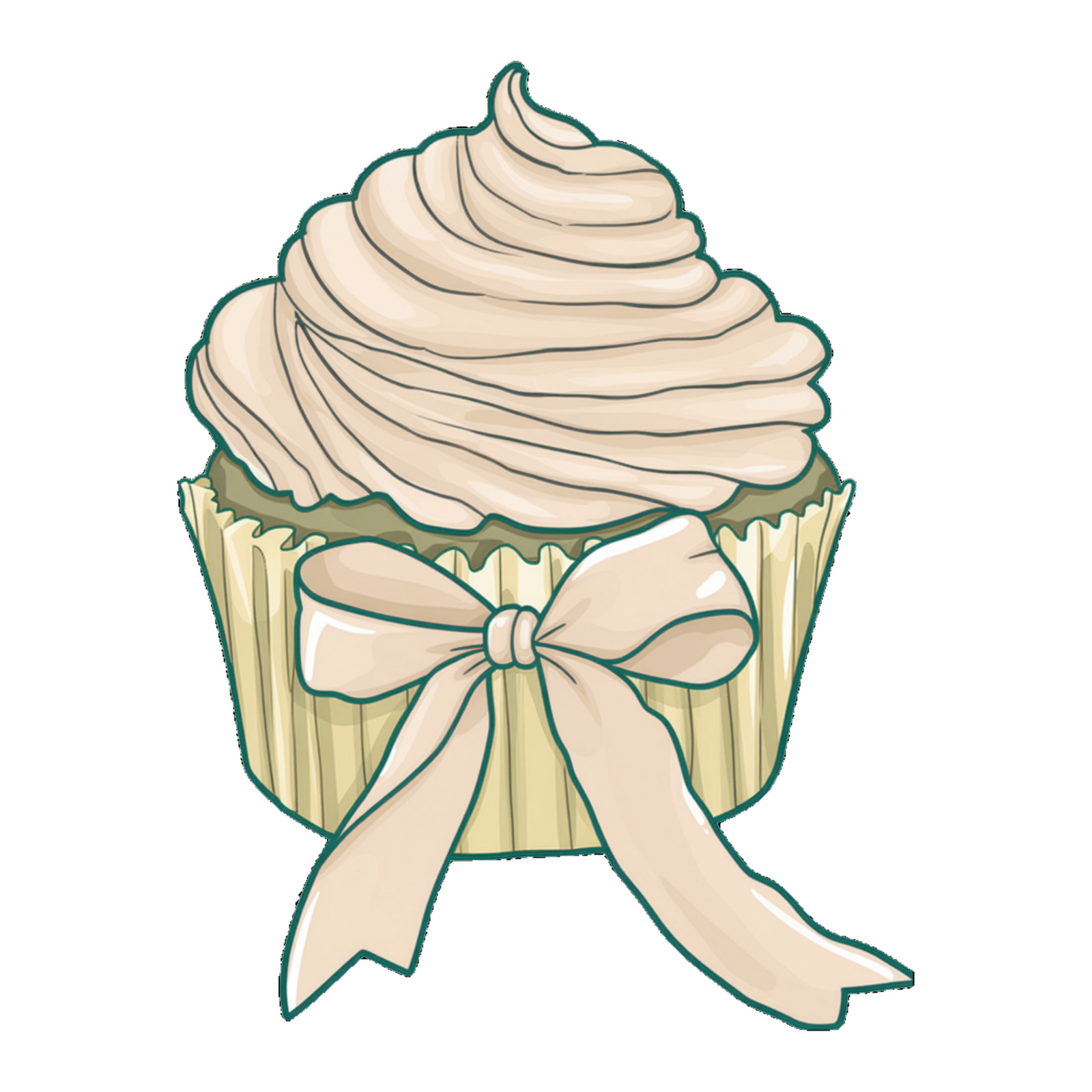 A Dee&rsquo;z Cakes cupcake, piped buttercream swirl finished with a ribbon